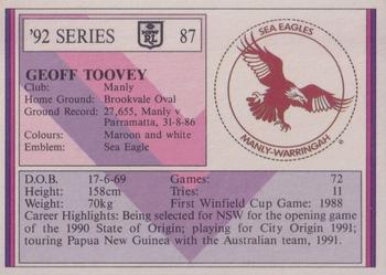 1992 Regina NSW Rugby League #87 Geoff Toovey Back